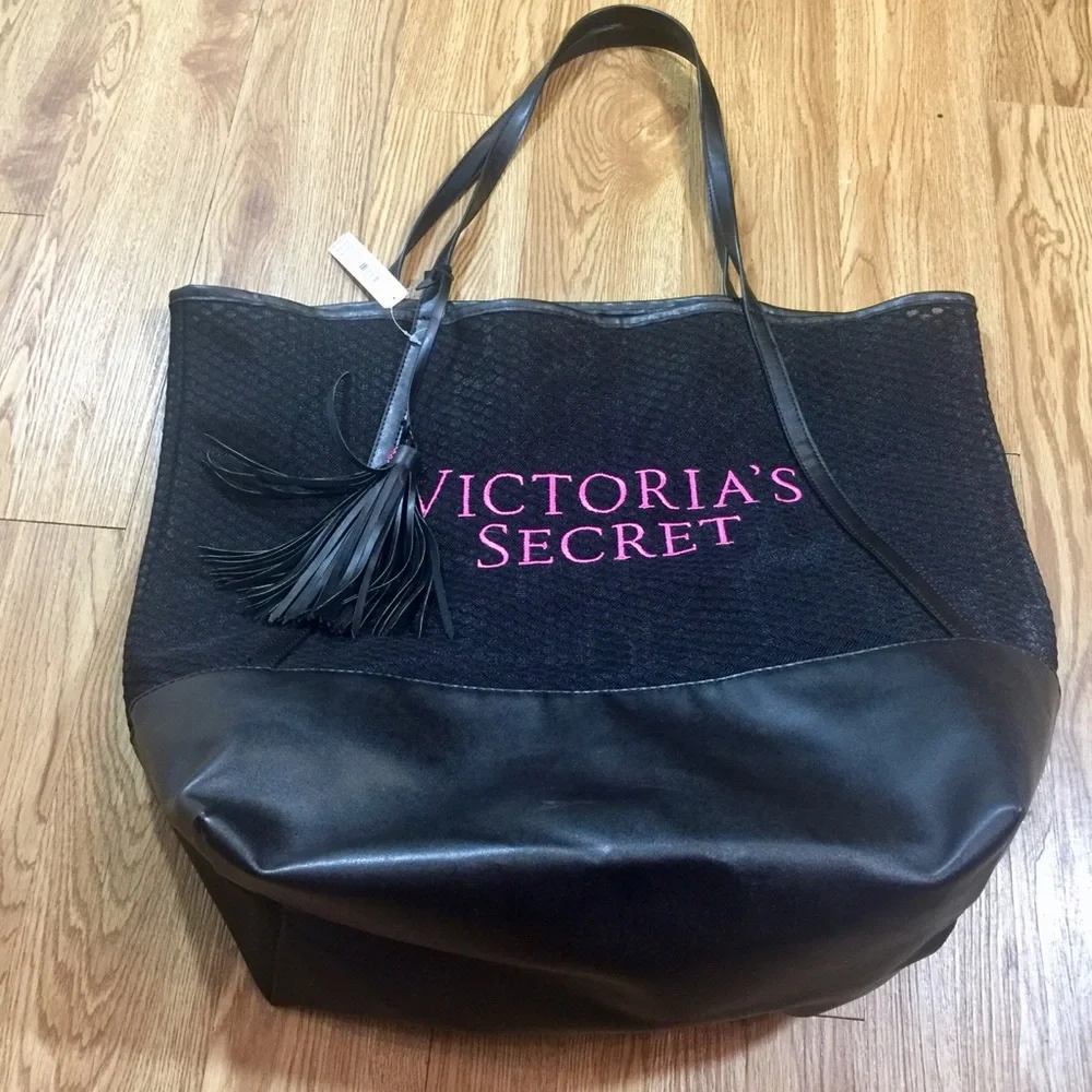 Victoria Secret Black Mesh Beach Carry All‎ Bag New